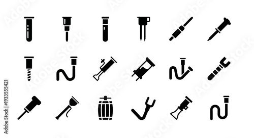 Collection of various black tool icons on a white background displayed from different viewpoints