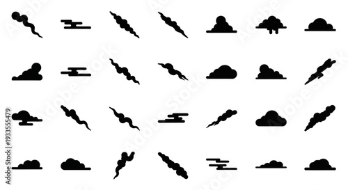 Collection of silhouetted animals in various poses and actions displayed across multiple rows on a plain background