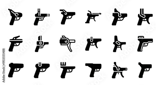 Collection of various handgun icons displayed in a grid layout on a clean background