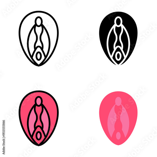 Vagina icon collection of various styles for design branding, print and digital media