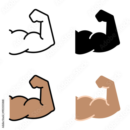 Muscle icon collection of various styles for design branding, print and digital media