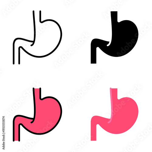Stomach icon collection of various styles for design branding, print and digital media