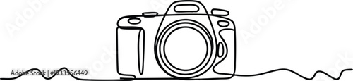 Minimalist DSLR Continuous Line Drawing, Artistic Camera Silhouette Outline, Single-Line Photography and Media Icon, Professional Camera Lens Line Art Sketch, vector, illustration.