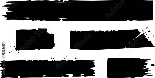Grunge brush stroke vector pack horizontal banners black ink splatter rectangles rough edges isolated on white background scalable eps file