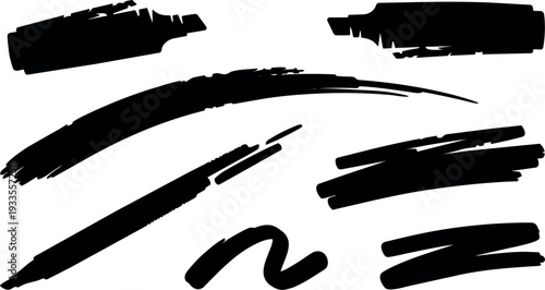 Brush stroke vector set abstract black ink brush marks varied strokes for design composition isolated on white background editable layered