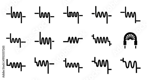 Collection of Various Electrical Symbols and a Fuse Icon on a White Background