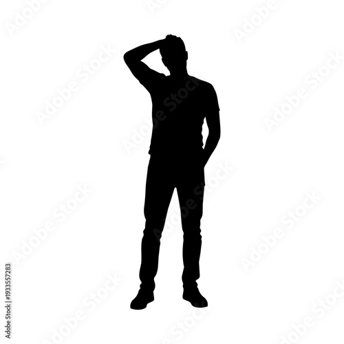 Man putting hand to head in a joking pose vector illustration silhouette