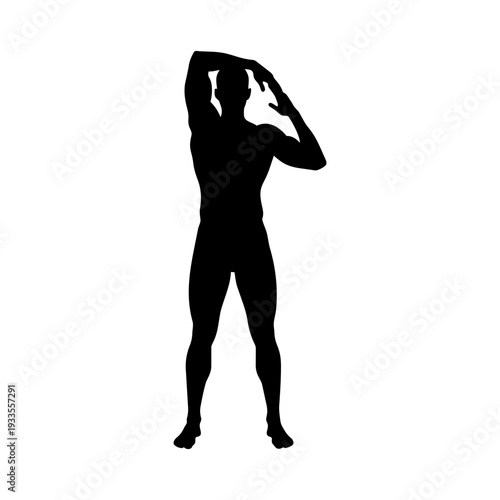 Man stretching shoulders for tension relief vector illustration silhouette