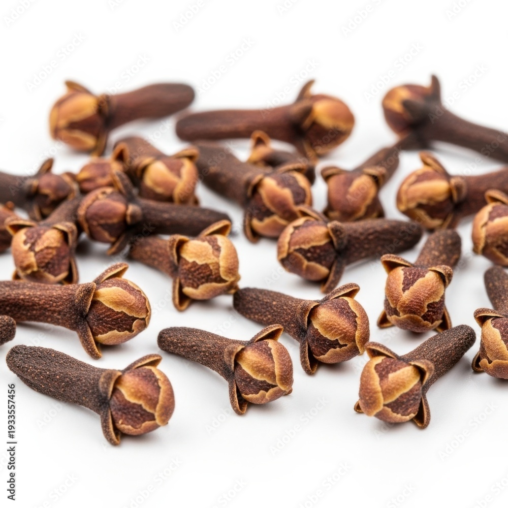 Fototapeta premium Dried Clove Buds Arrangement on White Background