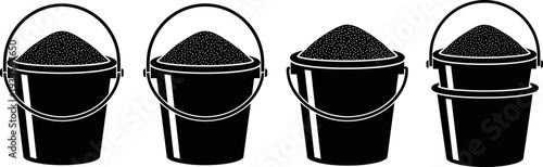 Sand bucket silhouette vector icons set, beach container illustration for summer, kids play, outdoor activity, craft, and design use