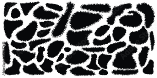 A black and white abstract pattern resembling animal fur or a leopard's spots on a plain background