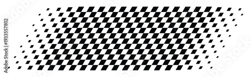 A black and white checkered pattern with a dynamic diagonal motion effect on a plain white background