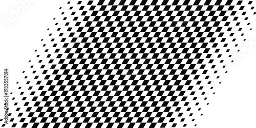 A black and white abstract pattern of small squares on a white background
