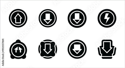 Collection of black icons on white background depicting various actions and symbols