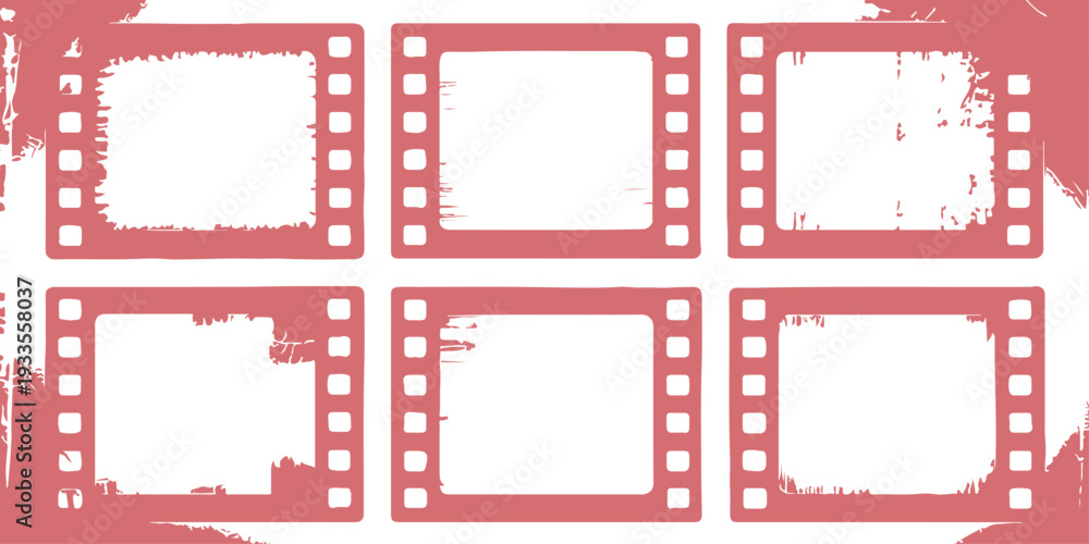 Fototapeta premium Vintage Film Strip Frames With Grunge Texture, Retro Cinematic Empty Movie Frames for Collage.