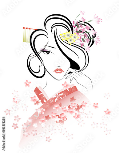 女性の顔、着物、和服