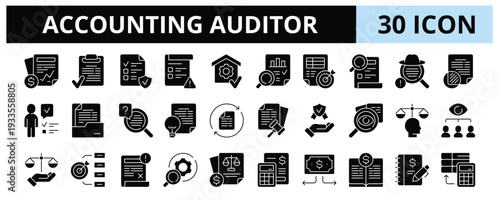 30 Accounting Auditor Glyph Icons Vector - Financial, Statement, Compliance, Risk, Assessment, Control, Accuracy, Verification