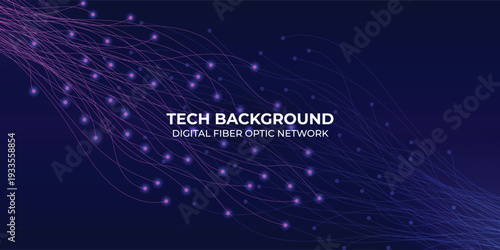 A digital fiber optic network background with purple and blue lights