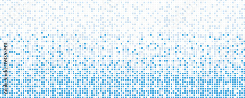 A visually striking pixelated background with a gradient of blue pixels on a white surface