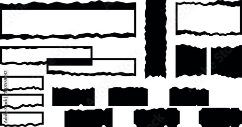 Flat design torn paper frame set of jagged rectangular silhouettes isolated black vector sheet for layout accents banner sticker edge