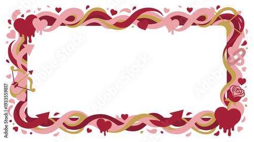 Cupid Arrows And Dripping Hearts Form Romantic Pink Red Ribbon Frame