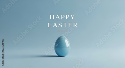 Happy Easter greeting with blue egg on light background