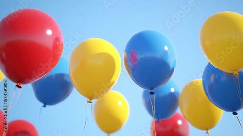 Colorful Balloons Floating in a Blue Sky