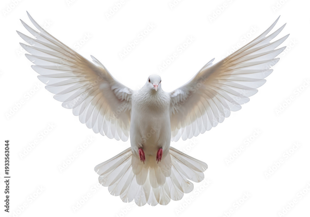 Obraz premium A majestic white dove with outstretched wings flying gracefully isolated on transparent background