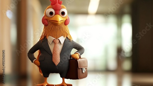 Business Rooster: A 3D Render of a Chicken in a Suit