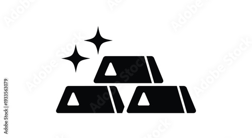 Simple black and white vector illustration of three gleaming gold bars, symbolizing wealth, financial success, and valuable investment assets in a clean, modern design.