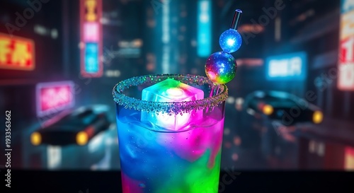 Colorful Cocktail in Neon City Nightlife.