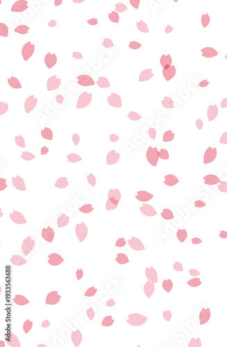 淡いピンクの桜吹雪 花びら散布背景 縦