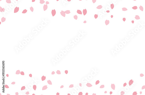 淡いピンクの桜吹雪 花びらフレーム背景