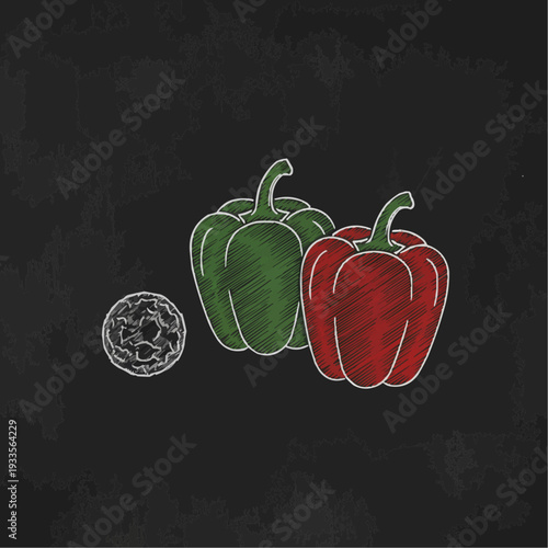 Colored bell peppers with a black background for food design