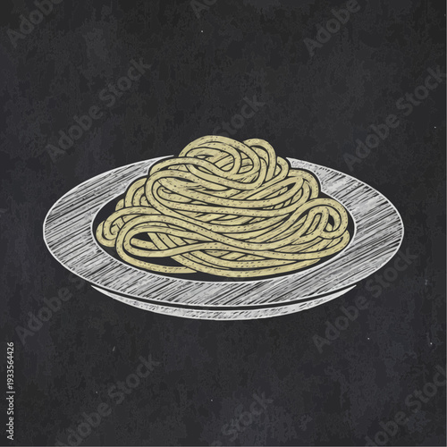 Plate of pasta sketch on black background