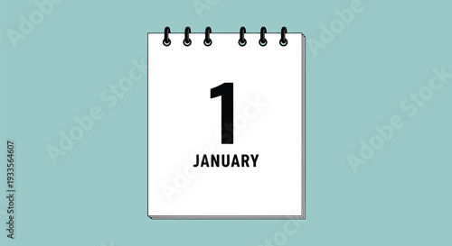 Vector Illustration of a Calendar Showing January 1st on a Teal Background