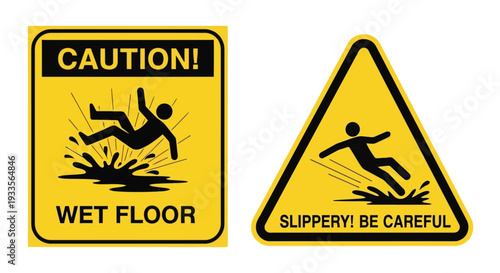Vector Illustration Caution Wet Floor Slippery Warning Signs