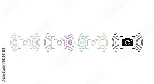 Vector Illustration Camera Icons with Wireless Signals on White Background