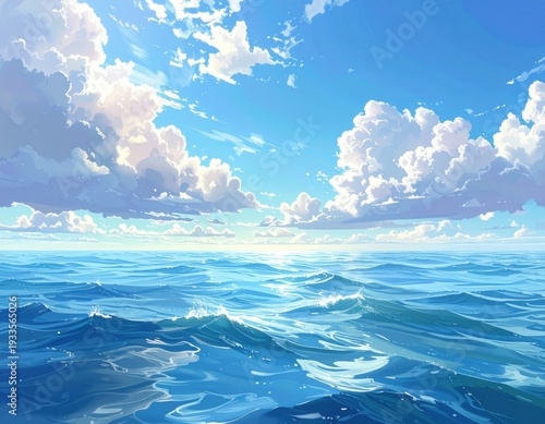 Calm weather on sea or ocean with clouds