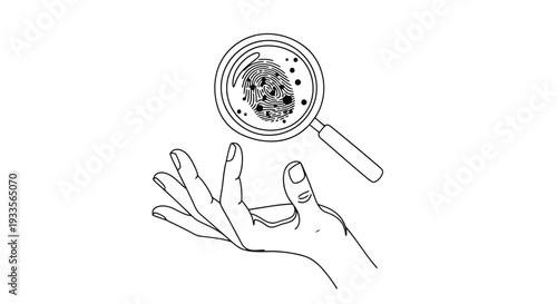 Vector Illustration of Hand with Fingerprint under Magnifying Glass