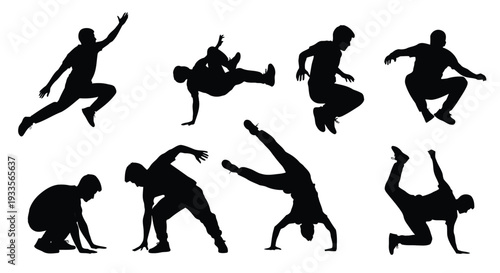 Vector Illustration of Various Dance Moves in Silhouette Form on White Background