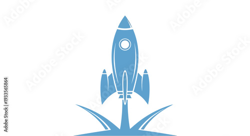 Vector Illustration of a blue rocket launching into space with flames