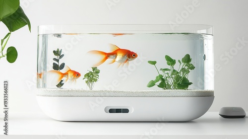 Modern Minimalist Fish Tank with Goldfish and Aquatic Plants