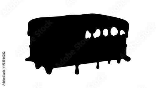 Dripping black paint on white background with visible teeth