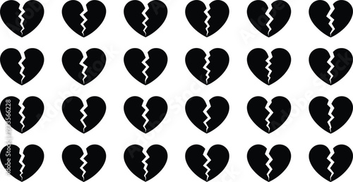 PrintBroken heart symbol, emotional design, black icon, repetitive pattern, heartbreak concept, sadness 