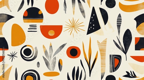 Abstract Pattern with Geometric Shapes and Plants