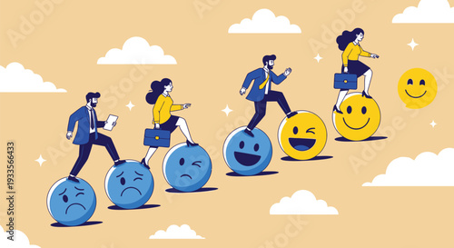 Business people turning negative emotion into positive emotion