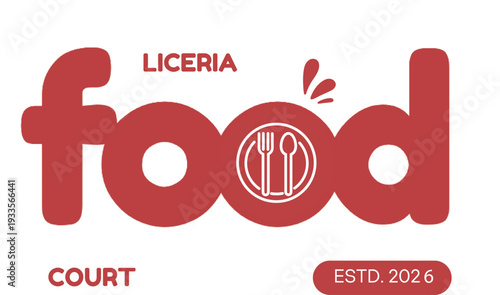 Food Court Logo: Clean and modern logo design for a food court, with stylized text and a simple icon representing dining utensils. conveying the essence of culinary delight and communal dining.