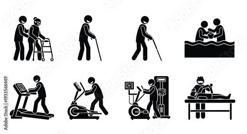 Vector Illustration of people with disabilities exercising and rehabilitation