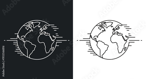 Dual world map icons in contrasting black and white design representing global connectivity and symmetry.